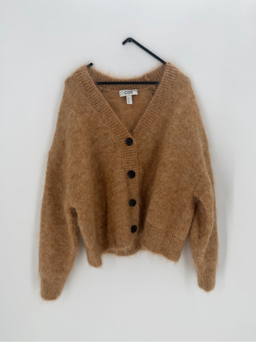 Cos Mohair Wool Blend V Neck Cardigan In Camel Melange - Picture 2 of 7